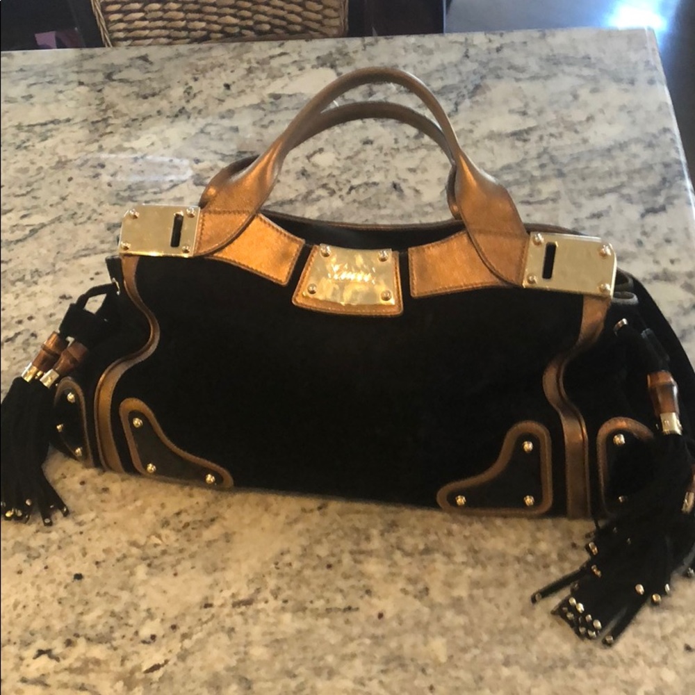 Gorgeous gold and black suede Gucci bag